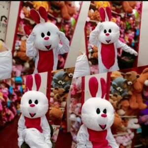 White and Red Rabbit Mascot Costume, Soft Fur Finish for Birthday Parties, School Events, Stage Shows, Brand Promotions