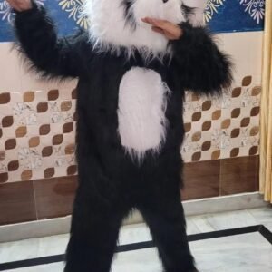 Long Fur Cute Panda Full Costume Mascot For Prank or Birthday Elders Halloween Costume With Gloves Size 5.8 Feet XL