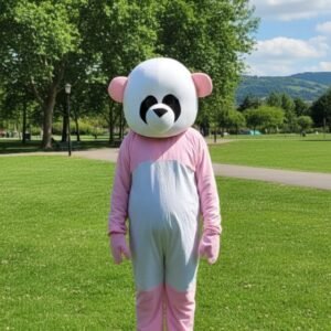 Cute Panda Pink & White Mascot Costume 5.8 Feet Full Body | Fancy Dress for School Function, Birthday Party, Annual Day, Stage Show & Events |Full Dress Mask Gloves Shoes
