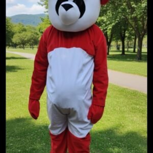 Cute Panda Red & White Mascot Costume 5.8 Feet Full Body | Fancy Dress for School Function, Birthday Party, Annual Day, Stage Show & Events |Full Dress Mask Gloves Shoes